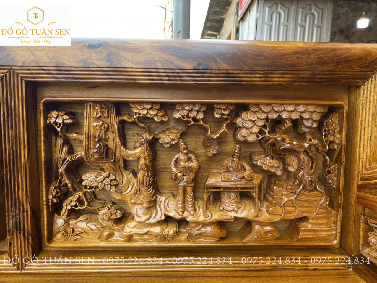 Thông tin kich thước bộ  trường kỷ chạm tích  gỗ gụ ta